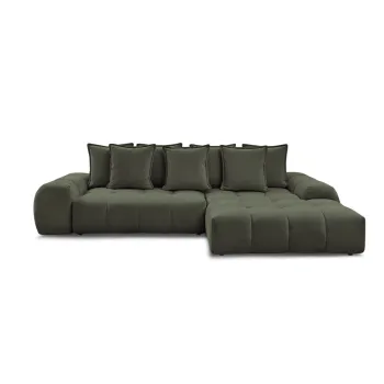 Coltar verde extensibil/cu spatiu de depozitare cu tapiterie din chenille (cu colt pe partea stanga/cu sezlong) Everest - Bobochic Paris imagine