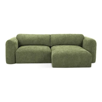 Coltar verde extensibil/cu spatiu de depozitare cu tapiterie din chenille (cu colt pe partea stanga/cu sezlong) Mele - Makamii imagine