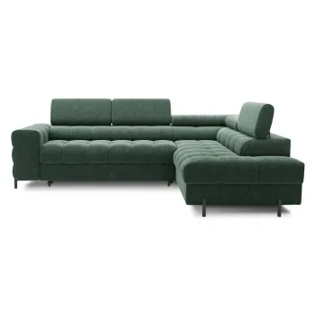 Coltar verde extensibil/cu spatiu de depozitare cu tapiterie din chenille (cu colt pe partea stanga/in forma de 