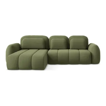 Coltar verde extensibil/cu spatiu de depozitare cu tapiterie din tesatura boucle (cu colt pe partea dreapta/cu sezlong) Pele - Makamii imagine