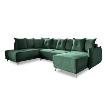 Coltar verde extensibil cu tapiterie din catifea reiata (colt dreapta/in forma de 