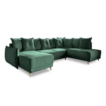 Coltar verde extensibil cu tapiterie din catifea reiata (colt stanga/in forma de 