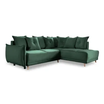 Coltar verde extensibil cu tapiterie din catifea reiata (colt stanga) Lazy Lukka - Miuform imagine