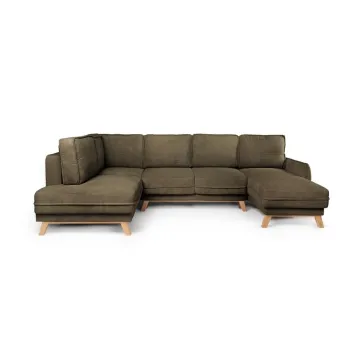 Coltar verde extensibil cu tapiterie din catifea reiata (cu colt pe partea dreapta/in forma de 