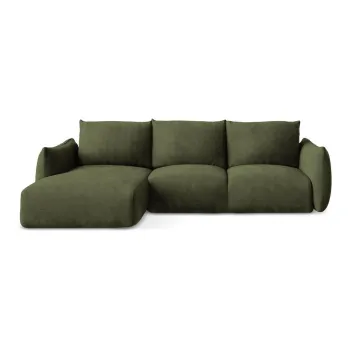 Coltar verde extensibil cu tapiterie din chenille (cu colt pe partea dreapta/cu sezlong) Leila - Makamii imagine