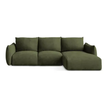 Coltar verde extensibil cu tapiterie din chenille (cu colt pe partea stanga/cu sezlong) Leila - Makamii imagine