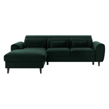 Coltar verde inchis extensibil/cu spatiu de depozitare cu tapiterie din catifea (cu colt pe partea dreapta/cu sezlong) Foble - ELTAP imagine