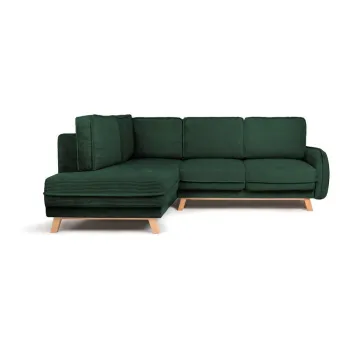 Coltar verde inchis extensibil/cu spatiu de depozitare cu tapiterie din catifea reiata (cu colt pe partea dreapta/in forma de 