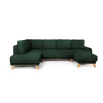 Coltar verde inchis extensibil/cu spatiu de depozitare cu tapiterie din catifea reiata (cu colt pe partea dreapta/in forma de 