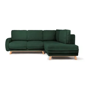 Coltar verde inchis extensibil/cu spatiu de depozitare cu tapiterie din catifea reiata (cu colt pe partea stanga/in forma de 