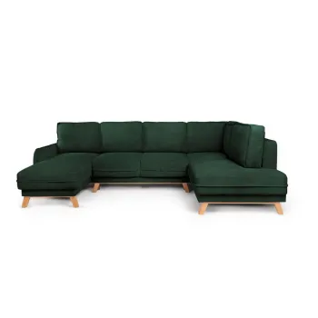 Coltar verde inchis extensibil/cu spatiu de depozitare cu tapiterie din catifea reiata (cu colt pe partea stanga/in forma de 