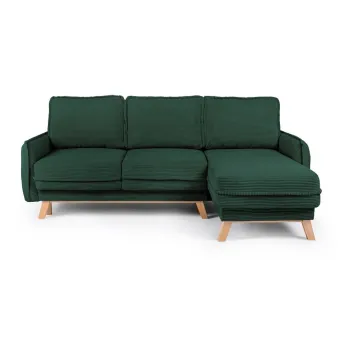 Coltar verde inchis extensibil/cu spatiu de depozitare cu tapiterie din catifea reiata Tori - Bonami Selection imagine