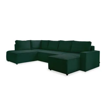 Coltar verde inchis extensibil cu tapiterie din catifea reiata (cu colt pe partea dreapta/in forma de 