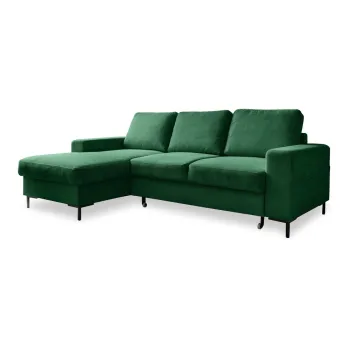 Coltar verde inchis extensibil cu tapiterie din catifea reiata (cu colt pe partea dreapta) Lofty Lilly - Miuform imagine