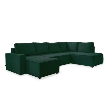 Coltar verde inchis extensibil cu tapiterie din catifea reiata (cu colt pe partea stanga /in forma de 