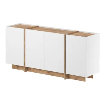 Comoda alba cu aspect de lemn de pin cu orificiu pentru cabluri 180x80x45 cm Dorma - Kalune Design imagine