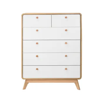 Comoda alba/in culoare naturala inalta cu aspect de lemn de stejar 81x104 cm Caitlin - Storaa imagine