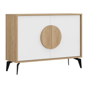 Comoda alba/in culoare naturala joasa cu aspect de lemn de stejar 110x82 cm Vae - Marckeric imagine