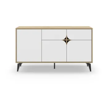 Comoda alba/in culoare naturala joasa cu aspect de lemn de stejar 140x79 cm Nola - Marckeric imagine