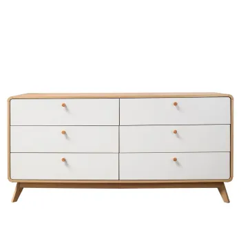 Comoda alba/in culoare naturala joasa cu aspect de lemn de stejar 150x74 cm Caitlin - Storaa imagine