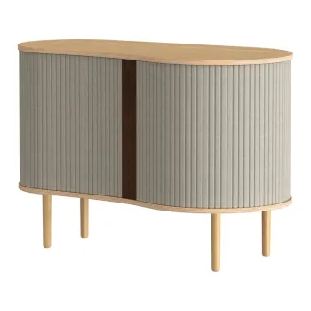 Comoda bej/in culoare naturala joasa cu aspect de lemn de stejar cu usa glisanta 100x67 cm Audacious - UMAGE imagine