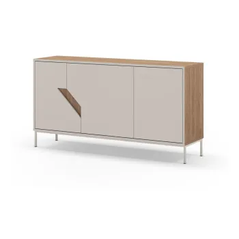 Comoda crem/in culoare naturala cu aspect de lemn de stejar 150x80x40 cm Lilou - Marckeric imagine