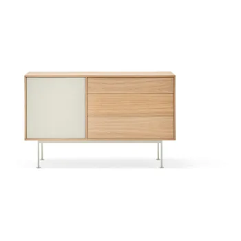 Comoda cu aspect de lemn de stejar Teulat Yoko, latime 128 cm, alb-crem imagine