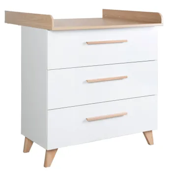 Comoda de copii alba cu aspect de lemn de stejar cu masa de schimbat 88,5x99x76 cm Leon - Roba imagine