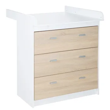 Comoda de copii alba/in culoare naturala inalta cu aspect de lemn de stejar cu masa de schimbat 89x98 cm Gabriella - Roba imagine