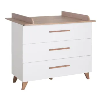 Comoda de copii alba/in culoare naturala joasa cu aspect de lemn de stejar cu masa de schimbat 110x98 cm - Roba imagine