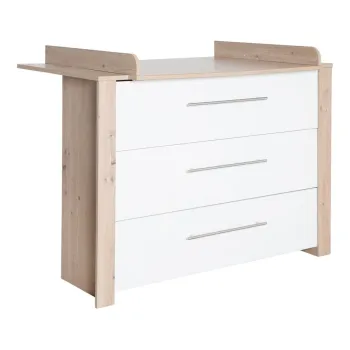 Comoda de copii alba/in culoare naturala joasa cu aspect de lemn de stejar cu masa de schimbat 112x98 cm - Roba imagine
