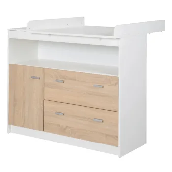 Comoda de copii alba/in culoare naturala joasa cu aspect de lemn de stejar cu masa de schimbat 117x98 cm Gabriella - Roba imagine