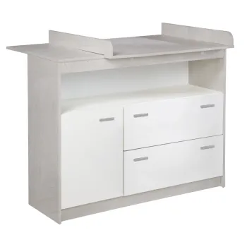 Comoda de copii alba joasa cu aspect de lemn de stejar cu masa de schimbat 117x98 cm Julia - Roba imagine