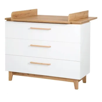 Comoda de copii alba joasa cu aspect de lemn de stejar cu masa de schimbat 118x104 cm Finn - Roba imagine