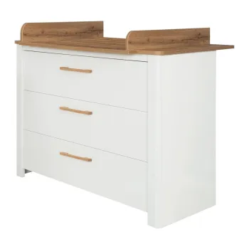Comoda de copii alba joasa cu aspect de lemn de stejar cu masa de schimbat 119x100 cm Ava - Roba imagine