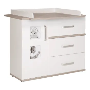 Comoda de copii alba joasa cu aspect de lemn de ulm cu masa de schimbat 117x102 cm Moritz - Roba imagine