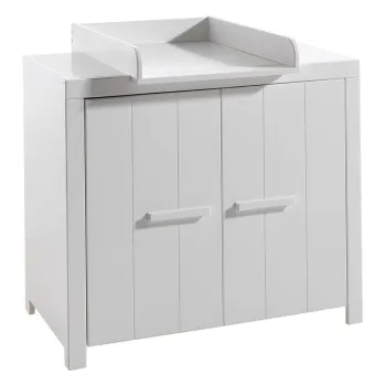 Comoda de copii alba joasa din lemn masiv de pin cu masa de infasat 100x96 cm ERIK - Vipack imagine