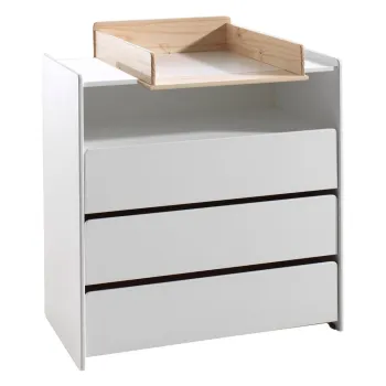 Comoda de copii alba joasa din lemn masiv de pin cu masa de infasat 90x106 cm KIDDY - Vipack imagine