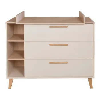 Comoda de copii crem/in culoare naturala cu aspect de lemn de stejar cu masa de schimbat 117x103x78 cm Jil - Roba imagine