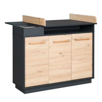 Comoda de copii gri antracit/in culoare naturala joasa cu aspect de lemn de stejar cu masa de schimbat 118x103 cm Lenn - Roba imagine