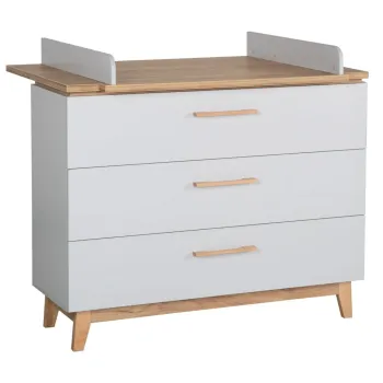 Comoda de copii gri deschis joasa cu aspect de lemn de stejar cu masa de schimbat 117x104 cm Caro - Roba imagine