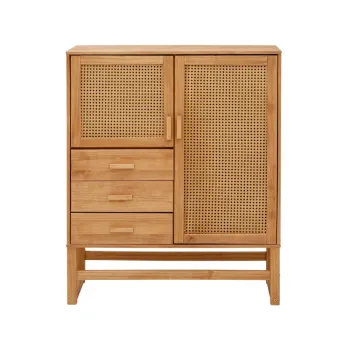 Comoda din lemn de pin cu usi din ratan Storaa Jolene, latime 90 cm imagine