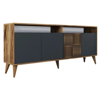 Comoda gri antracit/in culoare naturala joasa cu aspect de lemn de nuc 180x79 cm Milan - Kalune Design imagine