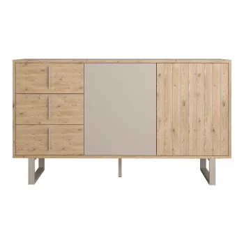 Comoda gri/in culoare naturala joasa cu aspect de lemn de stejar 140x80 cm Millay - Marckeric imagine