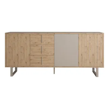 Comoda gri/in culoare naturala joasa cu aspect de lemn de stejar 180x80 cm Millay - Marckeric imagine