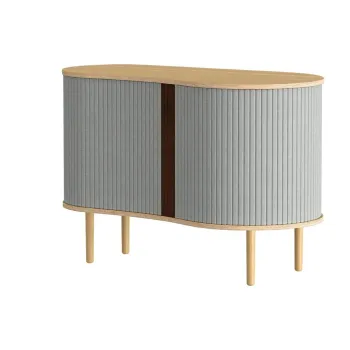 Comoda gri/in culoare naturala joasa cu aspect de lemn de stejar cu usa glisanta 100x67 cm Audacious - UMAGE imagine
