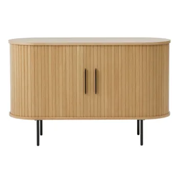 Comoda in culoare naturala cu aspect de lemn de stejar cu usa glisanta 120x76x45 cm Nola - Unique Furniture imagine