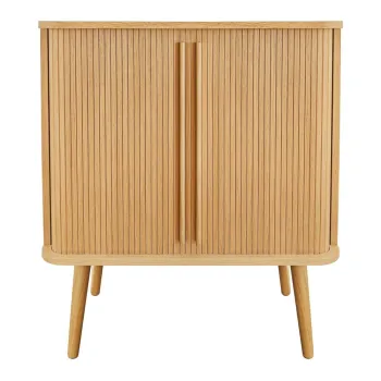 Comoda in culoare naturala inalta cu aspect de lemn de stejar cu usa glisanta 83x95 cm Rove - Woodman imagine