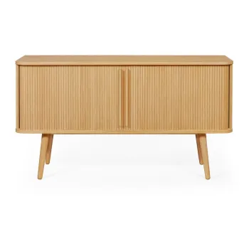 Comoda in culoare naturala joasa cu aspect de lemn de stejar cu usa glisanta 138x75 cm Rove - Woodman imagine