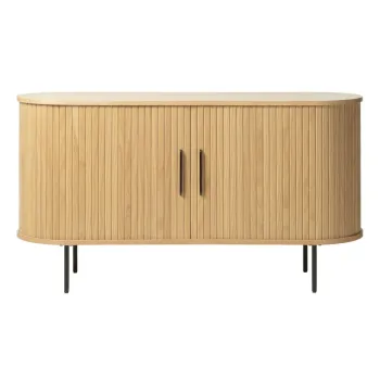 Comoda in culoare naturala joasa cu aspect de lemn de stejar cu usa glisanta 140x76 cm Nola - Unique Furniture imagine